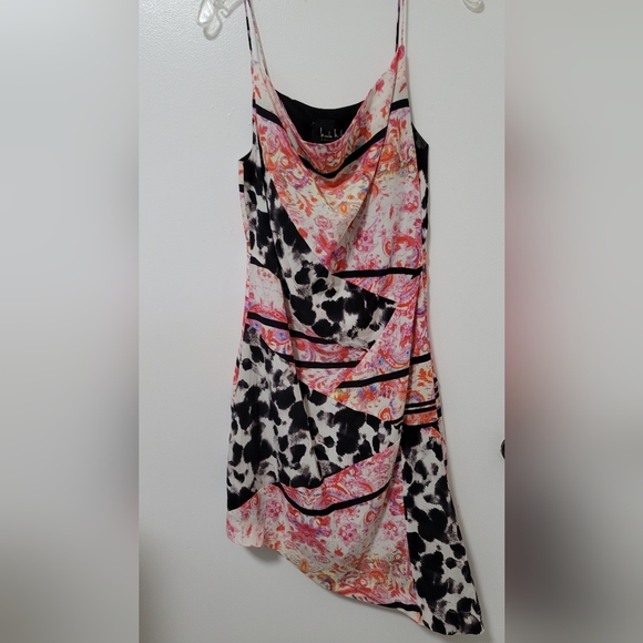 New Nicole Miller Collection Francha Strappy Pink Multi Silk Dress Asymmetric 2 - Picture 4 of 16